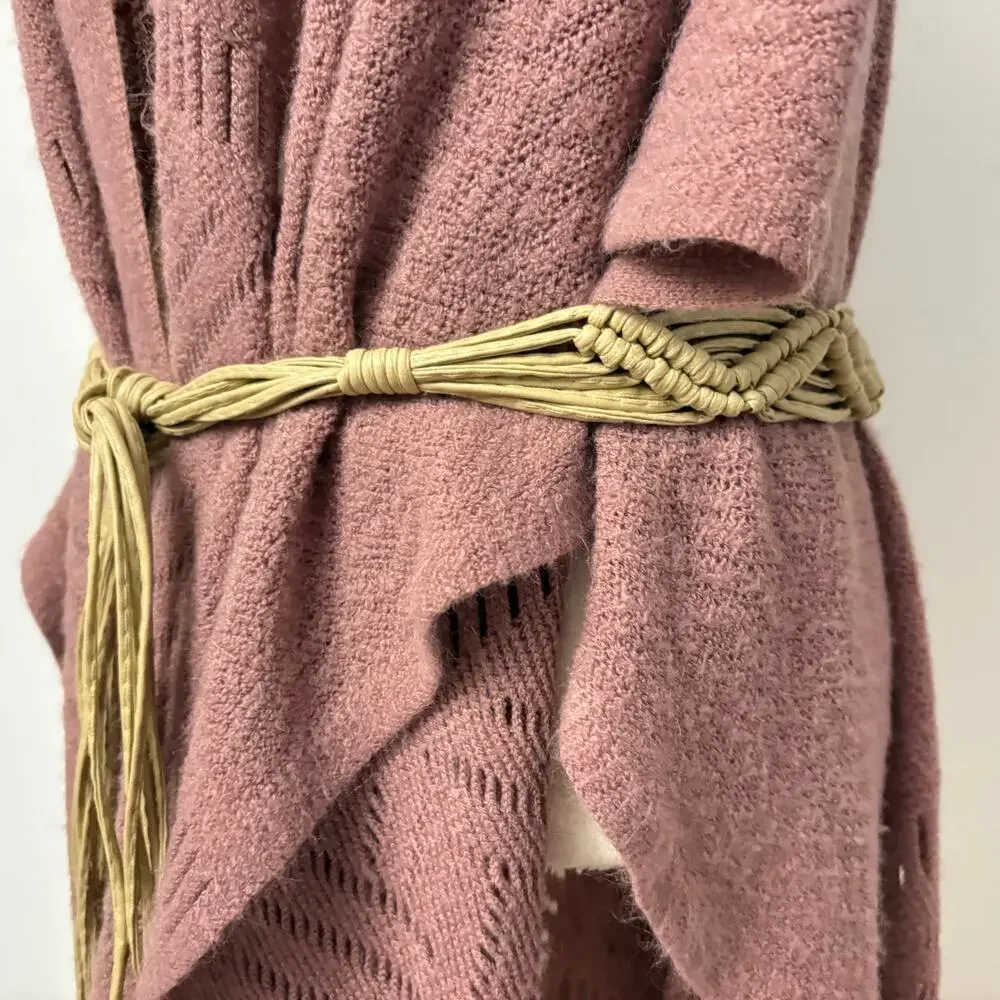 Boho Macrame Woven Fringe Belt Tan Braided Adjustable Wrap Festival Hippie Chic